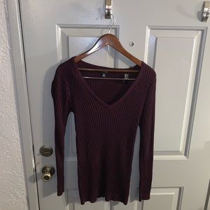 Burgundy Space Dye Ribbed Sweater — Torrid